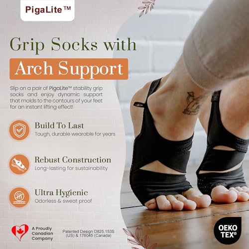 PIGA PigaLite Grip Pilates Socks for Women & Men – Non-Slip Yoga, Barre, Toeless Socks with Arch Support2