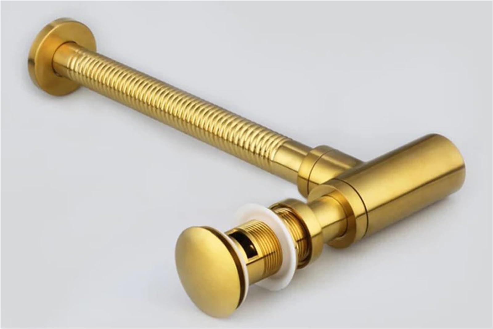 Fregadero de lavabo Oro pulido, drenaje emergente, tubo Flexible, cubierta redonda, latón con escurridor residuos desbordamiento, 1 Uds Para Bricolaje(Brushed Gold With hole)