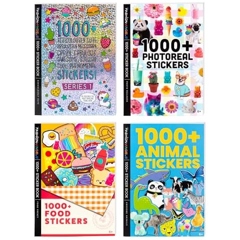 Fashion Angels - Set of 4 Sticker Books, 1000+ Stickers for Each Book, Fantasy, Food, Photographs and Animals, from 6 Years, 32672F Cover