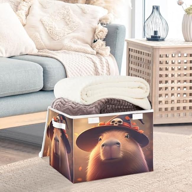 STAYTOP Halloween Decorations Storage Bins with Lids and Carrying Handle,Halloween Capybara Foldable Storage Boxes Organizer Containers Baskets for Home Bedroom Closet Office Nursery