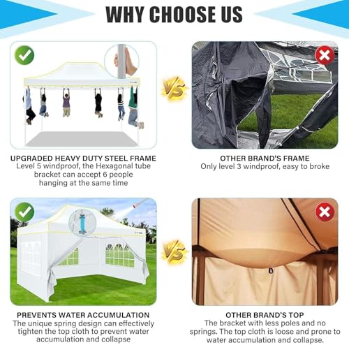 Image of HOTEEL 10x15 Heavy Duty Pop Up Canopy Tent for Parties Event Wedding Commercial Instant Canopy Portable Shelter Folding with Roller Bag, Waterproof UV Resistant, Upgraded Thick Hexagonal Legs, White