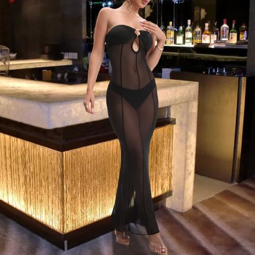 Sexy Sheer Mesh Dresses for Women See Through Maxi Dress Strapless Tube Top Night Party4