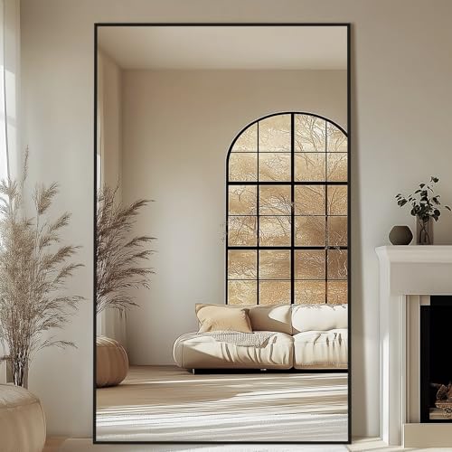 Large Mirror Full Length 72'X44', Oversized Floor Mirror with Stand, Black Free Standing Mirror Full...