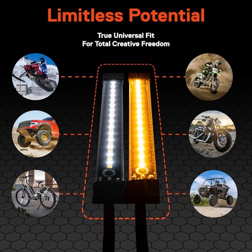 Image of TRUE MODS 2pc 5 inch LED Motorcycle Front Fork Switchback Cold White DRL Running & Amber Turn Signal Light Strip Kit [Waterproof] [Blinker] Flexible Self Adhesive Universal Surface Mount for UTV ATV Bike