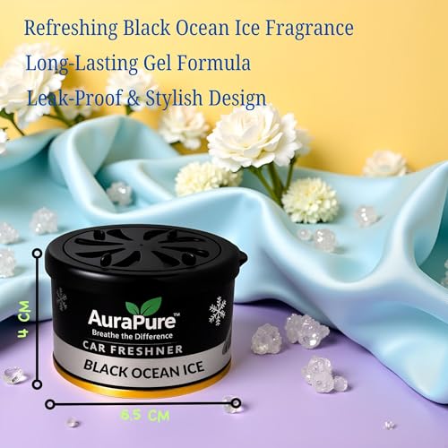 Image of Black Ocean Ice Gel Car Air Freshener | Long-Lasting Premium Dashboard Fragrance | Stylish Car Interior Perfume Gel | Cool Oceanic Scent | 100g | Freshens Car Air for 40+ Days