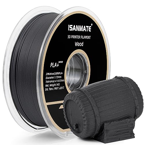 Image of iSANMATE 3D Printer Filament, Ebony Wood PLA Filament 1.75mm, + /- 0.03mm Accuracy, 1kg /Spool (20% Real Wood Fiber)