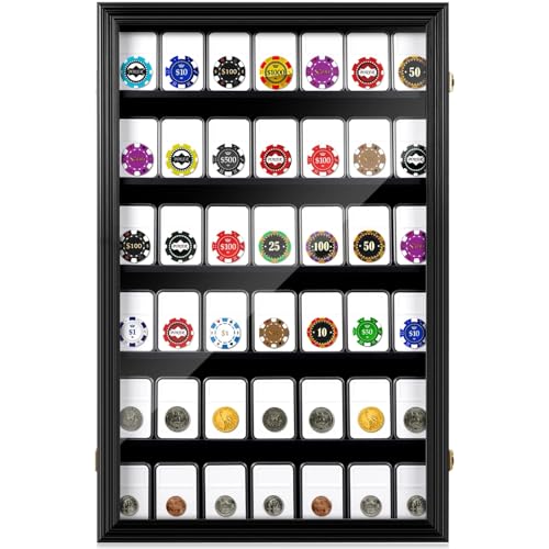 Image of Silipull Lighter Display Case Wall Mount Display Case for Lighter Detachable Wooden Cabinet W /98% UV Acrylic Door Lockable Spoon Storage Box Collection(Black Finish,42 Coin Slab,Coin Slab)