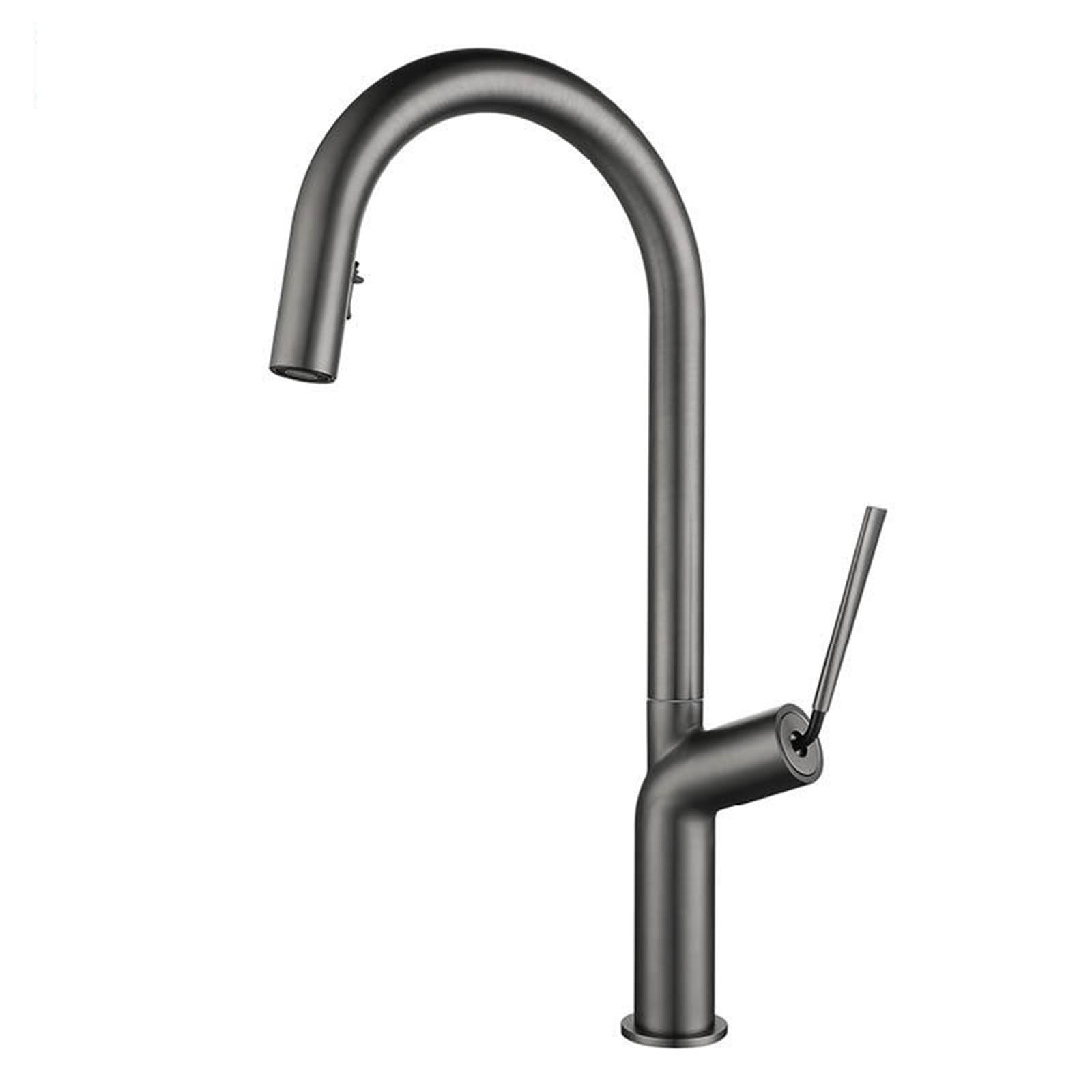 ZYCHSJXA Kitchen Bath Taps with Pull Out Spray Grey Sink Faucet, Water Tap 360 Swivel Sprayer Gooseneck Spout