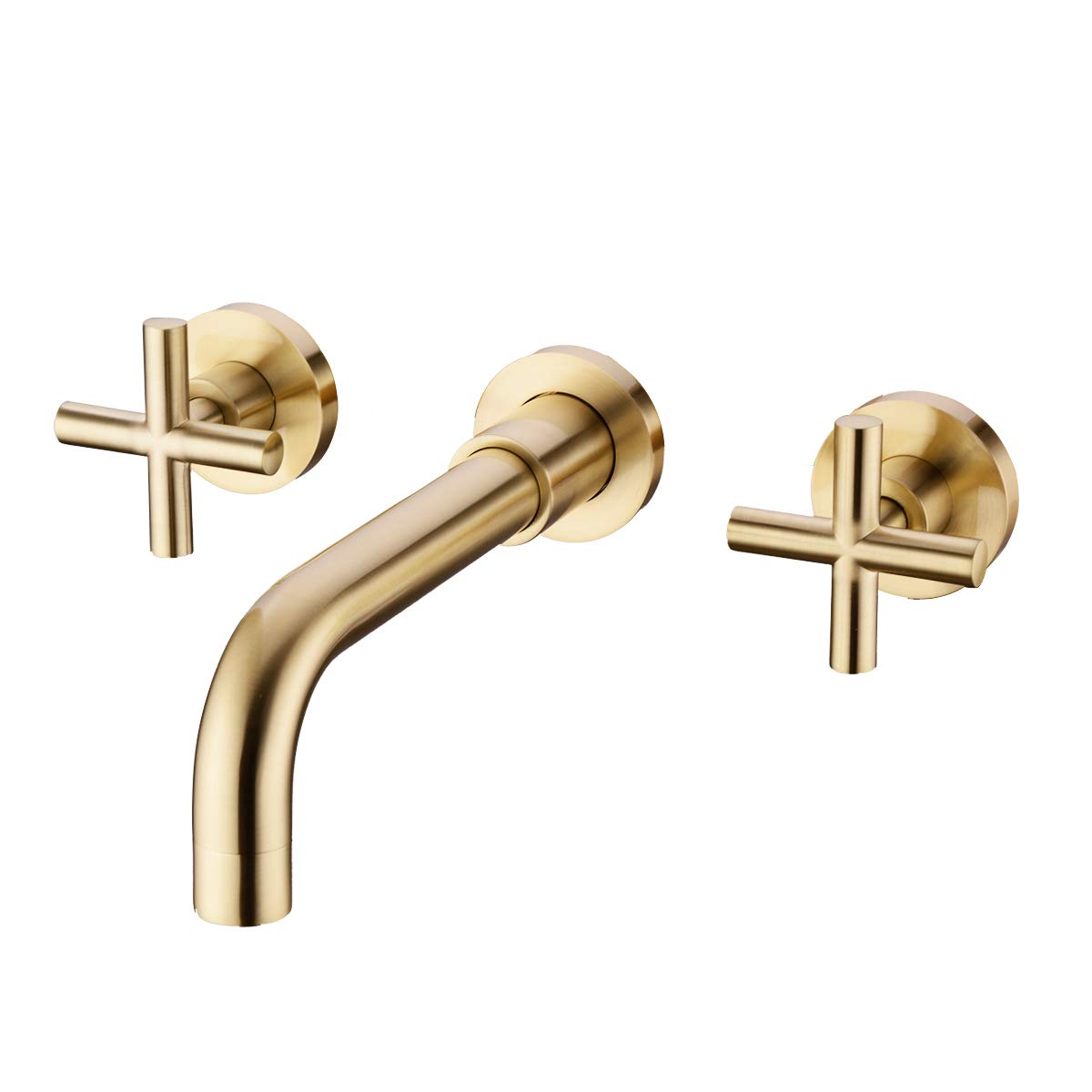 Grifo mezclador para lavabo TRUSTMI en oro cepillado, para montaje en pared, 2 manijas, grifo de baño de latón