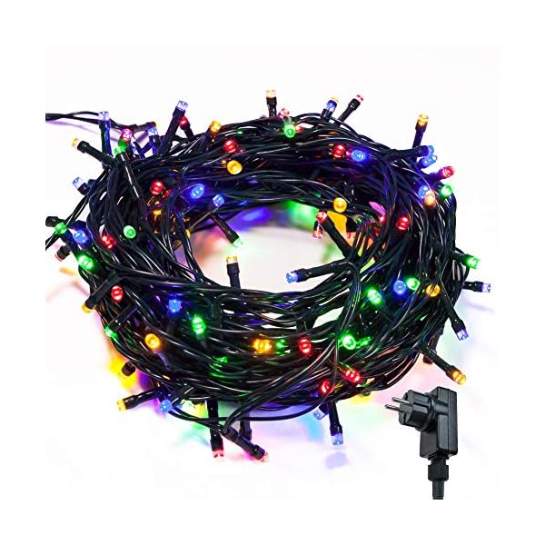 WISD Lichterkette 100 LED 12.8M Mehrfarbig Innen und Außen LED Beleuchtung auf Dunkelgrün Kabel mit Timer für…
