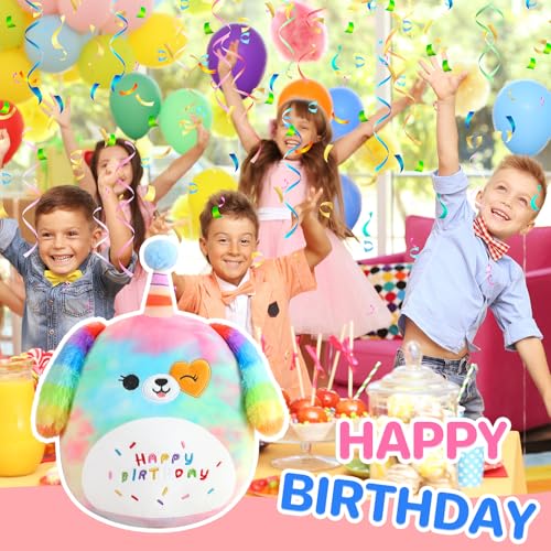 SQEQE Happy Birthday Stuffed Animal 10' Rainbow Dog Soft Toys Cute Plush Pillow Unicorn Dog Plush Toy for Kid Girl Boy 25CM