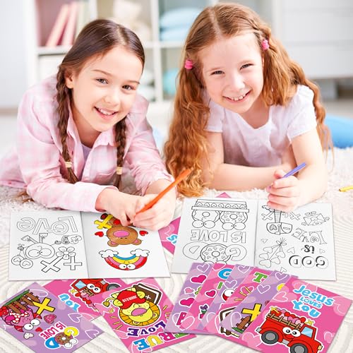Image of Valentine's Day Coloring Books for Kids - 24Pcs Bulk Christian Theme Mini Coloring Booklet DIY Art Drawing Book for Toddlers Valentine Birthday Party Goodie Bags Stuffers Sunday School Classroom Favor