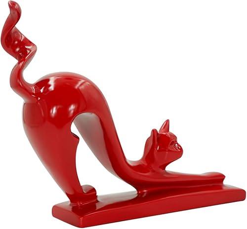 Miniatura 4 de DreamsEden Estatua de gato moderna para decoración del hogar, figura de animales de resina para sala de estar, dormitorio, estante (rojo)