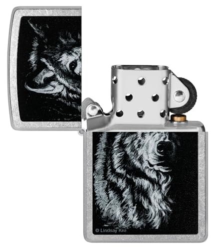 Image of Zippo Lindsay Kivi Shadow Wolf Street Chrome Pocket Lighter