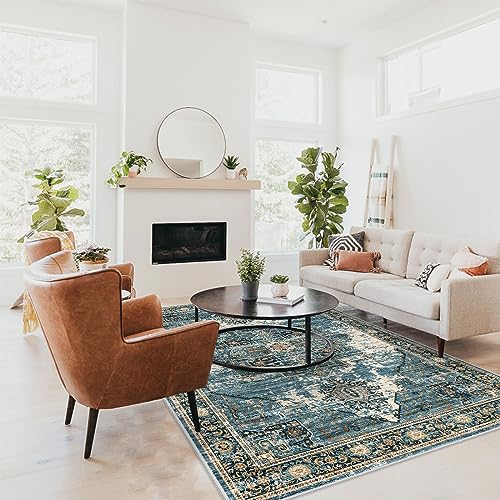 RUUGME Washable 5x7 Area Rugs - Large Rugs for Living Room Stain Resistant Carpet Vintage Rugs for Bedroom with Non Slip Backing Home Decor Floor Decoration Mat (5x7 Blue)