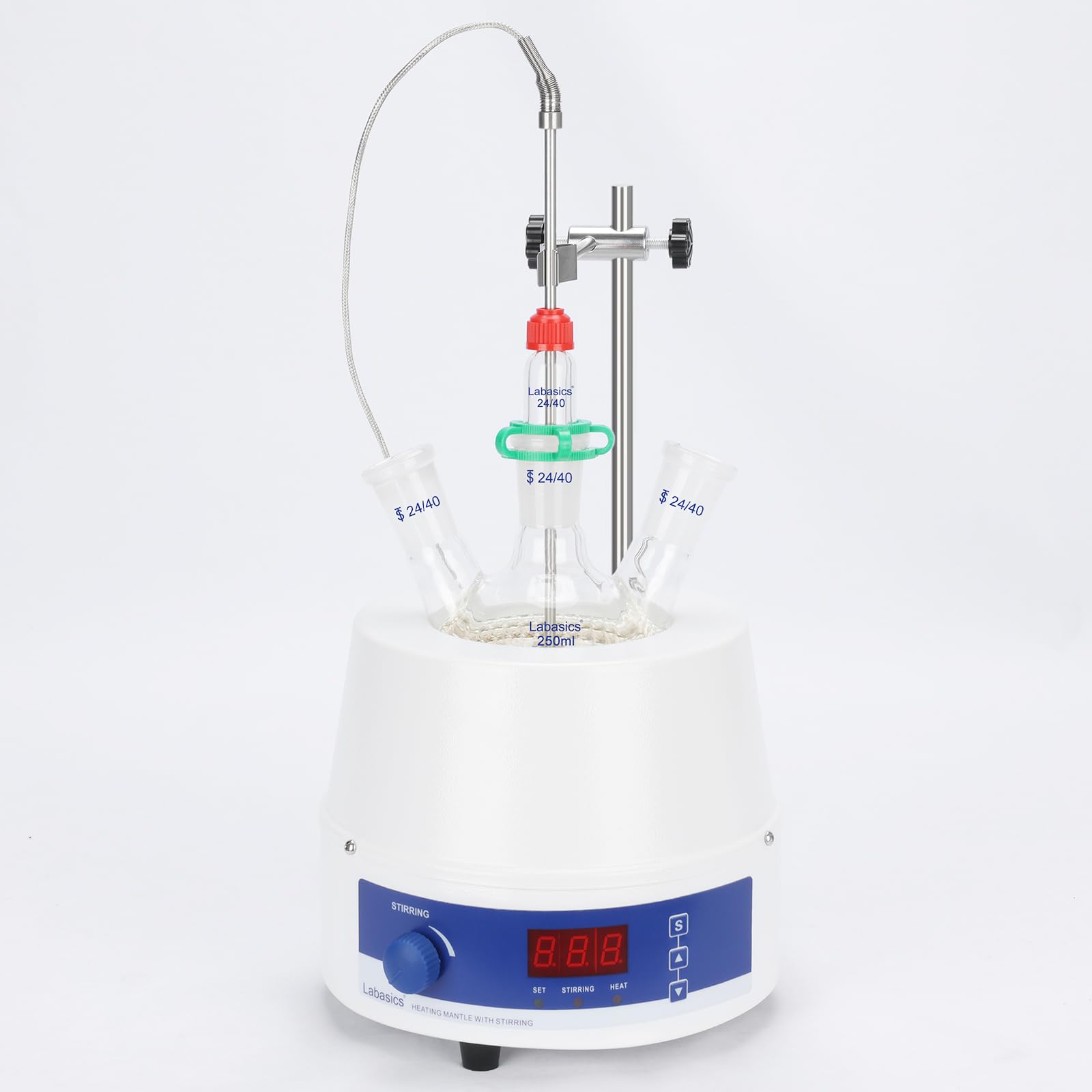 Labasics Manto de Calefacción con Agitación Eléctrica, Temperatura y Velocidad Ajustables, Pantalla Digital, para Mezcla, Reflujo y Destilación de Soluciones, 220 V 150 W, 250 ml