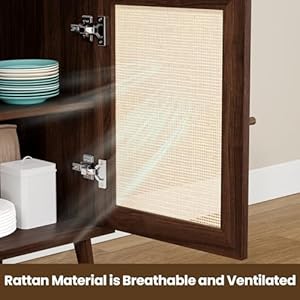 Farini sideboard buffet cabinet storage cabinet with rattan doors modern console cabinet for kitchen living room and dining roomwalnut small size  urban country home decor