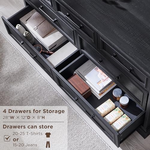 Farmhouse-7-Drawer-Dresser-52-Wide-Chest-of-Drawers-for-Bedroom-Modern-Dresser-TV-Stand-with-Large-Metal-Handle-Wood-Drawer-Organizer-for-Living-Room-Hallway-Closet-Black Farmhouse 7 Drawer Dresser 52 Wide Chest of Drawers for Bedroom Modern Dresser TV Stand with Large Metal Handle Wood Drawer Organizer for Living Room Hallway Closet Black