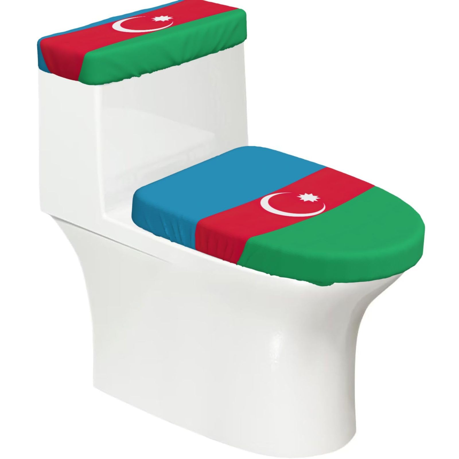 Flag Of Azerbaijan Print Toilet Lid Cover And Tank Lid Cover For Bathroom With Elastic Bottom, Bathroom Decoration