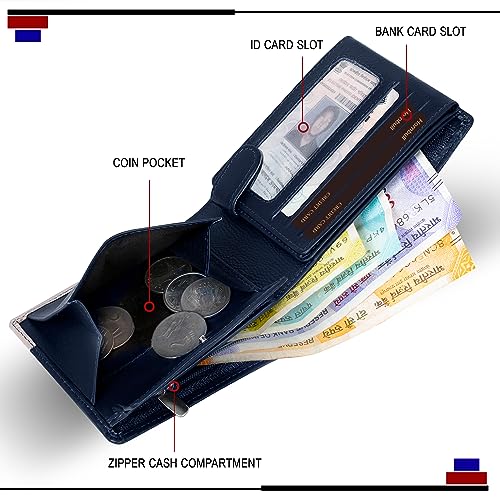 Image of HORNBULL Men's Personalized Gift Wallet I Customized Slim Stylish Leather Purse with Name I Unique Birthday Gift for Men Boy Love Husband (Navy)