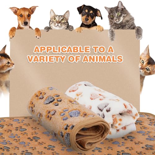 WLLHYF 2 Stück Haustierdecke, Flanell Kuschelig Warm Beruhigende Decke Pfotenabdruck-Überwurf Bettdecke für Katzen, Hunde, Welpen, Kätzchen (Braun+Weiß)