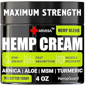 Natural Hemp Cream – Maximum Strength – Gel with MSM, Arnica, Aloe, Turmeric, Emu Oil – Lotion for Muscles, Joints, Back, Foot, Knees, Neck, Fingers, Elbows – High Strength Hemp Oil Extract – 4 fl oz
