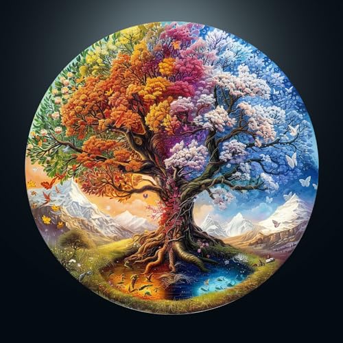 CHARMIBLE Puzzle de 1000 piezas para adultos, 1000 piezas, árbol de la vida, rompecabezas redondo imposible, 67,5 x 67,5 cm, tarjeta de papel azul, irregular, único, para familia y amigos