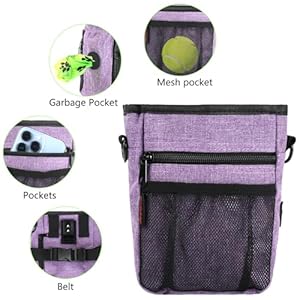 Dog treat pouches for pet training with magnetic closure treat pouches for pet traininglarge dog treat training pouch and dog clickertraining treat pouch built in poop bag dispenser purple   cucciolini doodles
