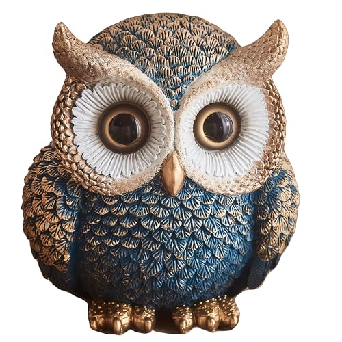 Figura decorativa de búho de resina azul moderna
