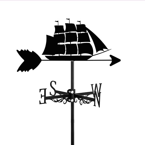 Ship Weather Vane Farm - Barco retro de acero inoxidable, veleta de vela, indicador de dirección del viento con revestimiento antioxidante,