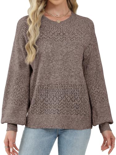 Lylinan Womens Sweaters Casual Boho Long Sleeve Shirts Crewneck Lightweight Crochet Tops Pullover Knit Sweater3