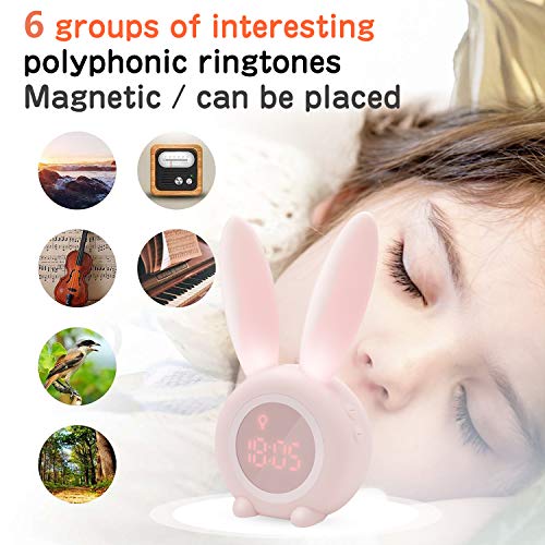 Homealexa Sveglia Bambini da Comodino con Temperatura LED con 2 Allarme, 6 suonerie, Luce Notturna, Funzione Snooze, Timer, Lampada Orologio da Tavolo Sveglia USB Ricaricare 12/24 Ore(Rosa) - Image 5