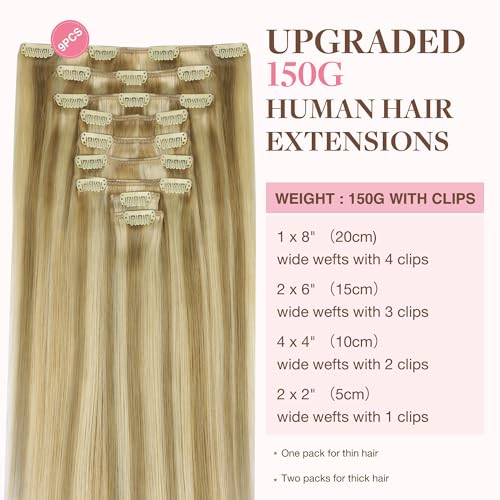 Image of GOO GOO Clip in Hair Extensions Real Human Hair, Remy Human Hair Extensions Clip ins for Women, Natural Human Hair, 22inch 220g 9Pcs, #16 /22 Light Blonde Highlighted Golden Blonde