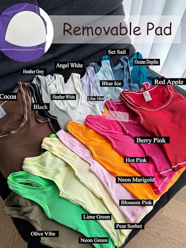 Danysu Women Rib Tank Top Padded Workout Top Square Neck Crop Tank Fitted Basic Cami Tops2