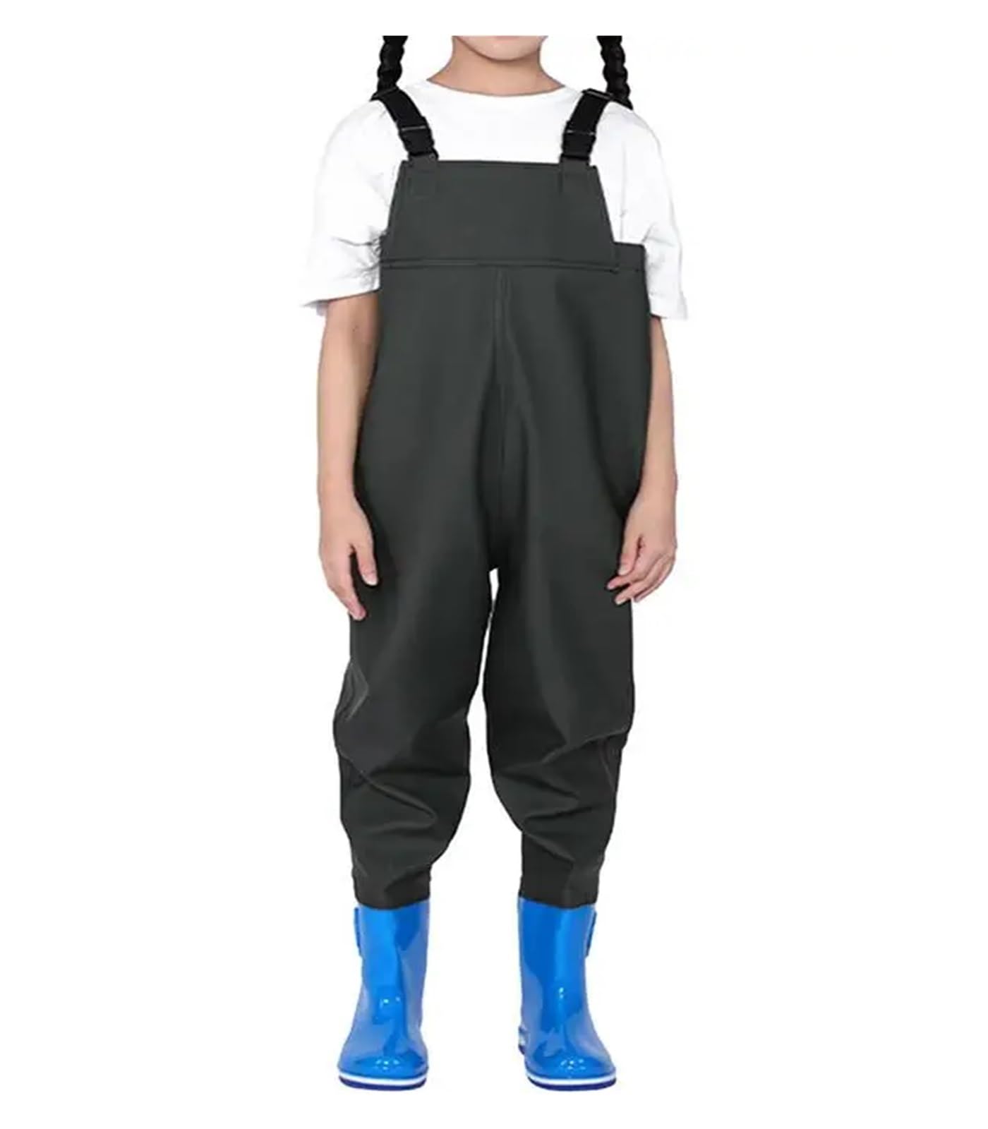 Wathose für Jugendliche, PVC-Wathose, Halbkörper, Angel-Wasserhose mit Stiefeln, elastischer Bund, Schnellverschlussschnallen für Kinder (28 L)