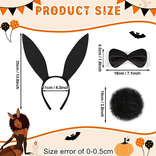 Jutom 3 Pcs Black Bunny Costume Set Black Bunny Tail Rabbit Ear Headband Collar Bow Tie Bunny Costume Accessories for Halloween Easter Cosplay Party Dress Up Gift Set