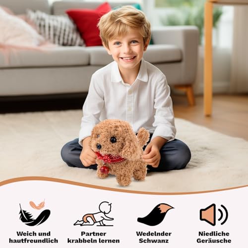 Vibbang Hund Spielzeug Kinder Hund der Läuft und Bellt Kuscheltier, Roboter-Welpe, Haustier-Plüschtier, Hunde-Roboter-Welpe, Spielzeughunde, interaktives Plüsch Geschenk Junge Mädchen