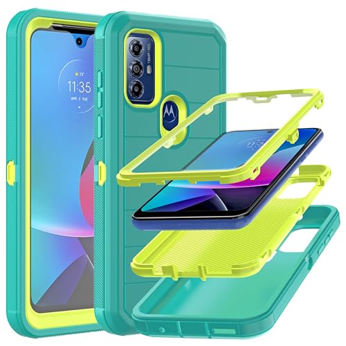 YmhxcY for Moto G Pure & Power 2022 - 3-Layer Durable Drop Proof Case with Solid Rubber Armor - Light Green/Yellow