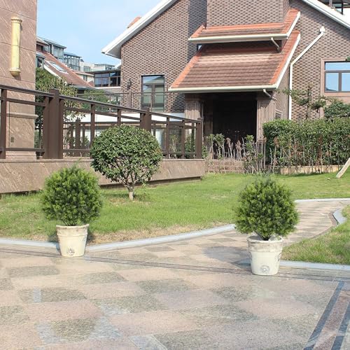 2ft Artificial Cedar Topiary Ball Trees Outdoor, 24" UV Resistant Faux Potted Plants Outside, Realistic Fake Greenery Evergreen Pine Cypress Bushes Shrubs for Front Porch Planter Indoor Decor Set of 2