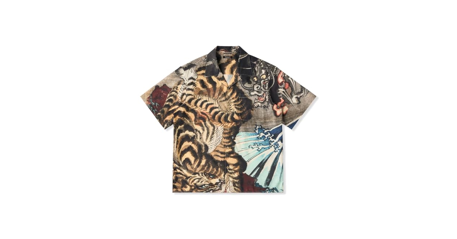 Karakubuy 歌川国芳「寅龍 禽獸会」浮世絵柄　アロハシャツ　 半袖　L Karakubuy 歌川国芳「寅龍 禽獸会」浮世絵柄 アロハシャツ 半袖