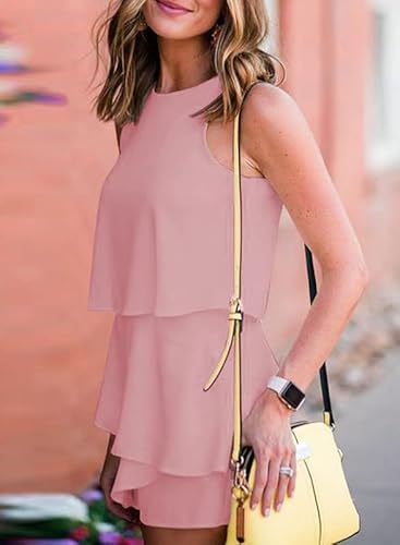 Dokotoo Women'S Ladies Fashion 2024 Elegant Summer Casual Sexy Off Shoulder Halter Neck Ruffle Chiffon Sleeveless One Piece Short Rompers For Women Jumpsuits Pink S thumb #2