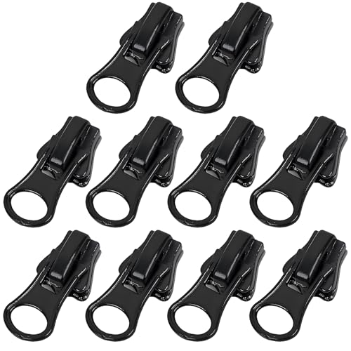 Yuiturt Lot de 10 Curseurs N°5 pour Fermeture Éclair, Autobloquants en Métal/Plastique - Noir - Compatible Veste/Manteau/Jupe/Robe, Kit Réparation...