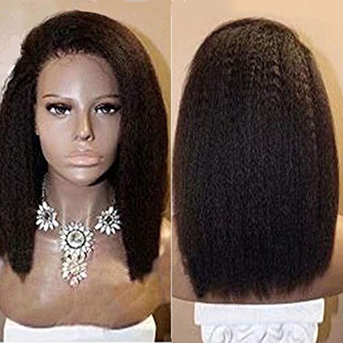 Kinky Straight 360 Lace Frontal Wig Pre Plucked 10A Brazilian Virgin Human Hair Wigs for Black Women with Baby Hair Italian Yaki Straight 360 Lace Wig 360 wig 130% Density 360 Wigs 16" Natural Color