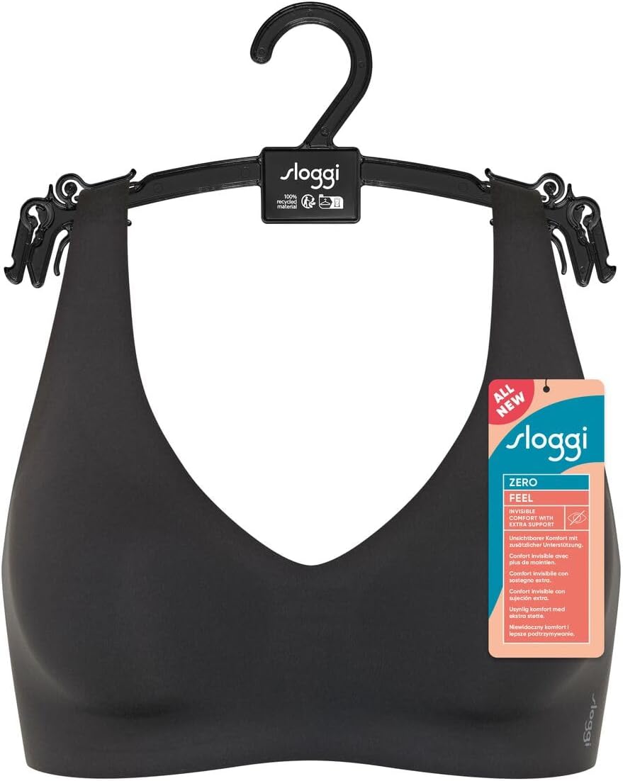 Sloggi Zero Feel Soft Bra Non Wired Soft Cup Hook & Eye Bra Seamless Lingerie Black