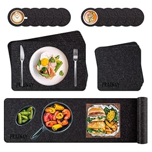 Platzset aus Filz 22er Set Anthrazit mit Tischläufer aus Filz und Abwischbar Gläser Untersetzer+Kleiner Platzdeckchen…