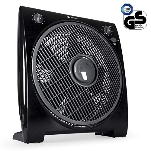 TECVANCE TV-0481 Ventilador de Caja  Box Fan-Extra Silencioso y Potente-4 Velocidades  Temporizador  32cm Diámetro, Negro, 44 x 39,4 x 16,4 cm