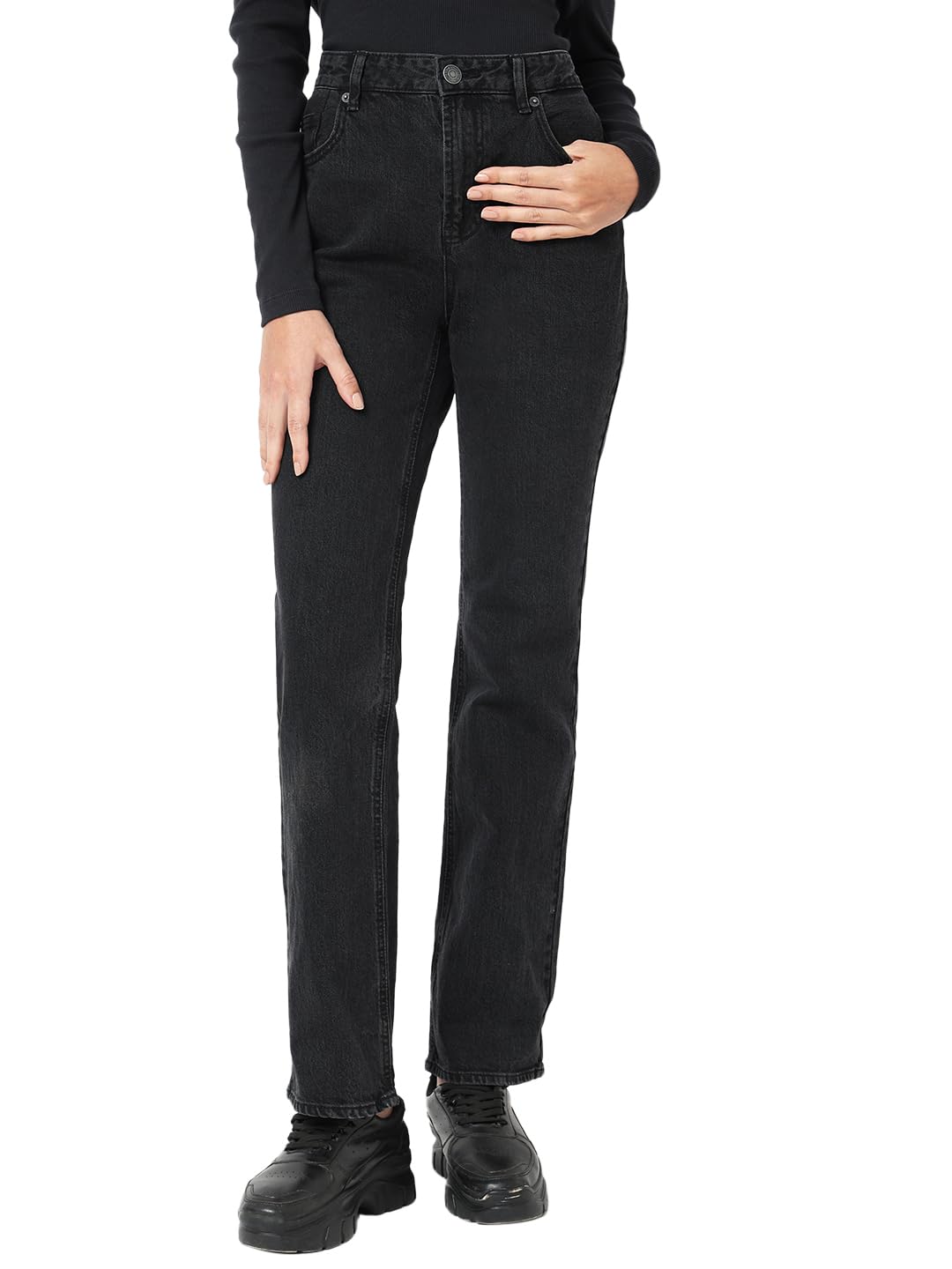 VERO MODA Women's Vmtessa Hr Straight Jeans Li134 Ga Noos, Black Denim, 29W x 32L