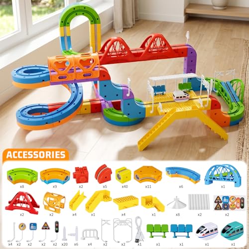 Image of KlickRail Electric Train Set Flexible Race Track for Kids 4 6 7 8 (Ultimate Set(152 Piece))