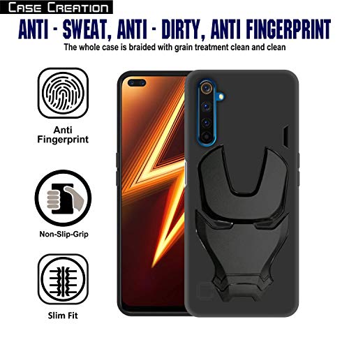 Image of COVERLY Official 3D Touch Feel Trending Avengers Logo Mask Soft Rugged Grip Silicone Iron Man Super Power Cartoon Movie Engraved Silicone Matte Back Cover for Realme 6 (6.53 inch) - Black