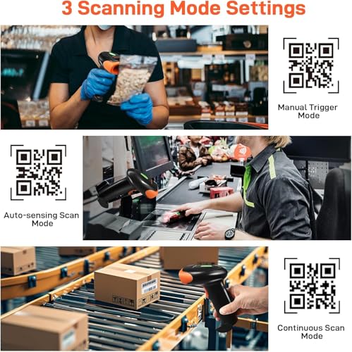 Image of ONLYU Bluetooth Barcode Scanner, Wireless 2D QR 1D Bar Code Scanners with LED Lights Display & AI Voice, Plug & Play Handheld Barcode Reader for iPhone, Android, iPad, Tablet, PC (OU-20)